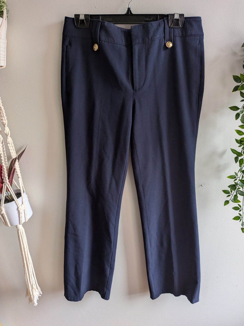 Tommy Hilfiger Navy Straight-Leg Dress Pants with Gold Buttons